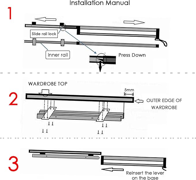 Pull Out Trousers Rack, Pull Out Clothes Rail, Extendable Closet Rod, Wardrobe Organizer, Load 35kg for Wardrobe Closet Jeans