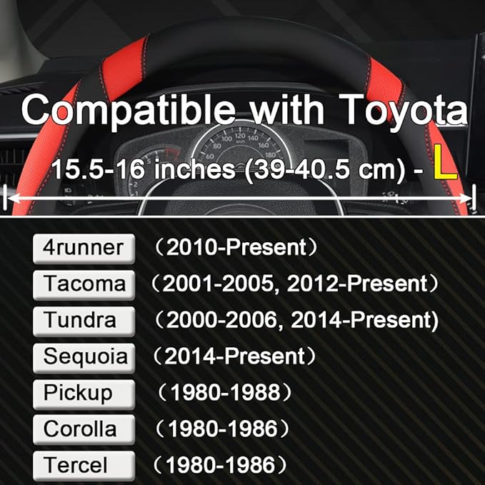 West Llama Customized Auto Car Steering Wheel Cover for Toyota Tacoma,4Runner,Tundra,Sequoia,15.5-16 inch (Black+Red-Large Si