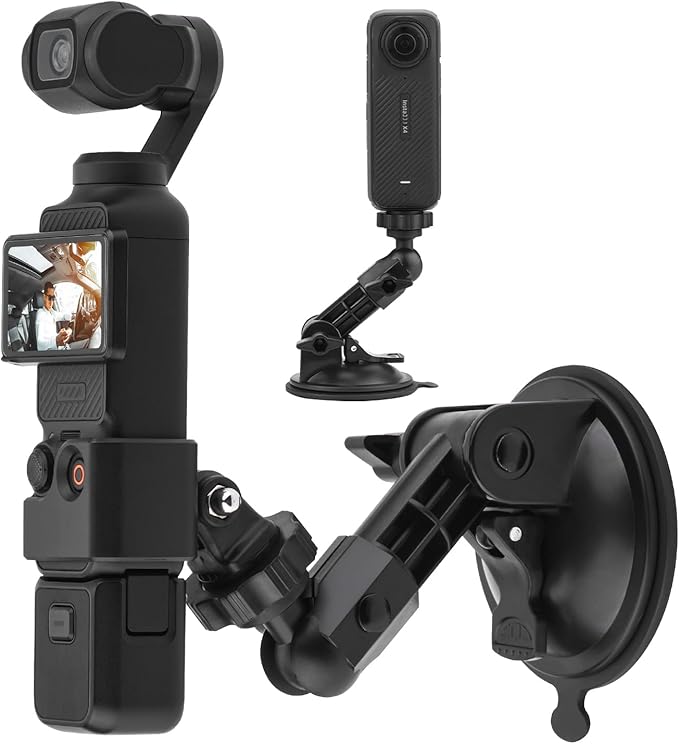 BRDRC Pocket 3 Suction Cup Mount, For Xtra Muse Car Windshield Window Dash Holder Kit with Expansion Adapter for Insta360 X4 X5 Go 3S for GoPro Max Mini Hero Pocket 3 2 Action 6 5 Pro Nano Accessories
