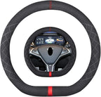 Suede D Shape Steering Wheel Cover,Compatible with Tesla Model S Model Y Model X Suede Leather Sport Non-Slip Wheel Cover Car Interior Accessories 15 inch for Man and Women