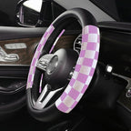 Dotesy Lattice Car Steering Wheel Cover Microfiber Leather Non-Slip Comfort Universal 15 inch Checkered Plaid Wheel Protector