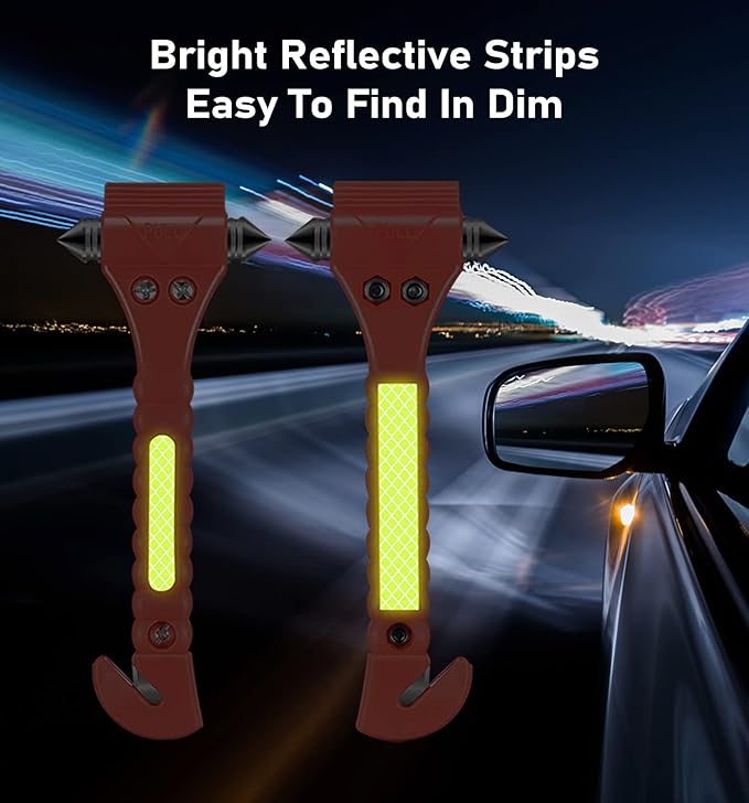 Car Safety Hammer 10 Pack, Car Emergency Escape Tool Car Window Glass Breaker and Seat Belt Cutter with Light Reflective Tape