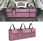 Hanemia Car Trunk Organizer, Backseat Hanging Storage with 4 Large Pockets, Collapsible Cargo Bag with Adjustable Straps