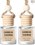 Caribbean Teakwood Hanging Car Air Freshener – Long Lasting Essential Oil Diffuser for Car, Closet, Bathroom – 2-Pack Natural