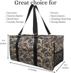 NGIL Extra Large Utility Tote Reusable Grocery Bag Oversized Collapsible for Groceries, Storage, Picnic, Beach (Aztec Cow-Black)
