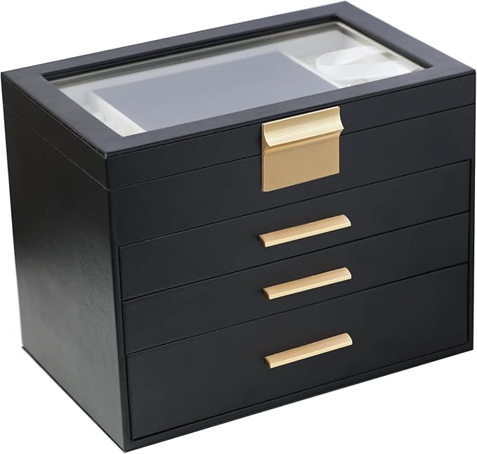 BOOVO Jewelry Boxes for Women, White and Black 6 Layer Large Jewelry Box for Necklace, Bracelet, Earrings, Rings Storage, Jew