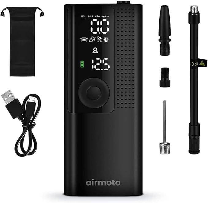 Airmoto and Power Kit Bundle Deal - 1 bundle - Tire Inflator Portable Air Compressor with Power Kit for Charging on The Road - Cordless Air Pump for Car Tires, Motorcycle, Bicycle, Balls