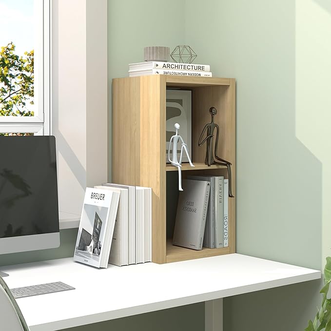 CTESNE【2026 Wooden Thick Frame 2 Cube Storage Organizer Shelf with Anti-Tipping Kits + Reversible Open Back Bookcase, Horizon