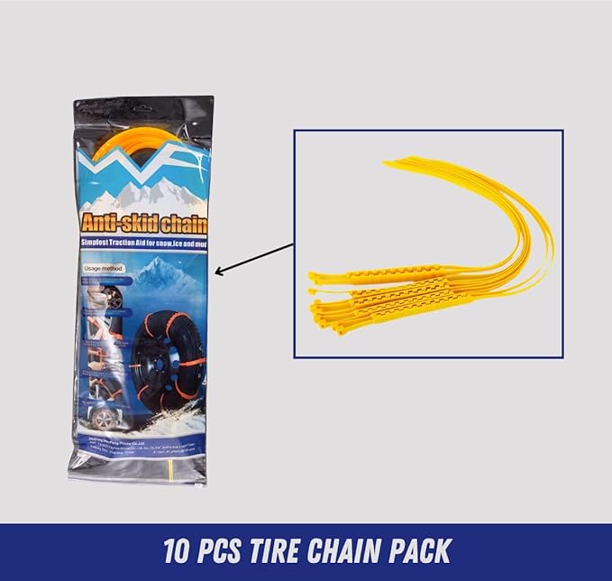 Jeremywell 10 PCS Emergency Anti-Skid Mud Snow Survival Traction Multi-Function Car Tire Chains, Yellow, Security Chains for 