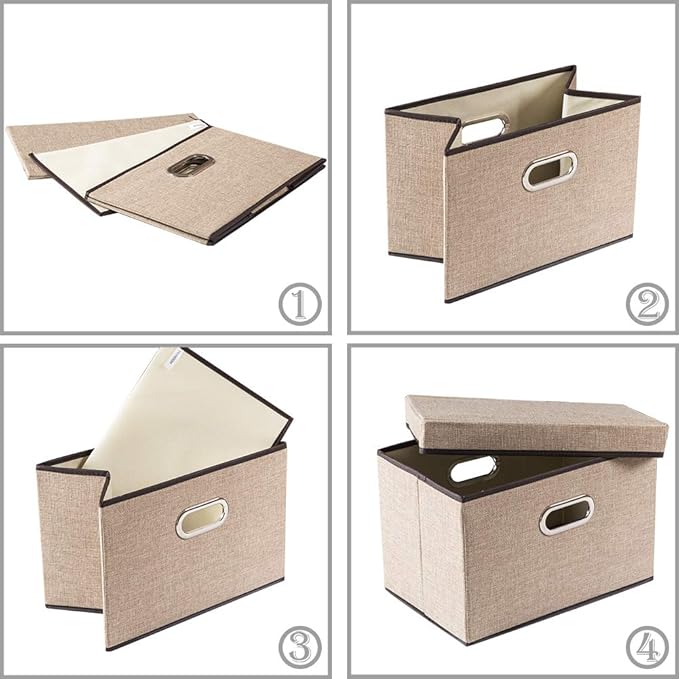 PRANDOM Collapsible Storage Cubes with Lids [1-Pack] Jute Fabric Foldable Storage Boxes Organizer Containers Baskets Bins wit