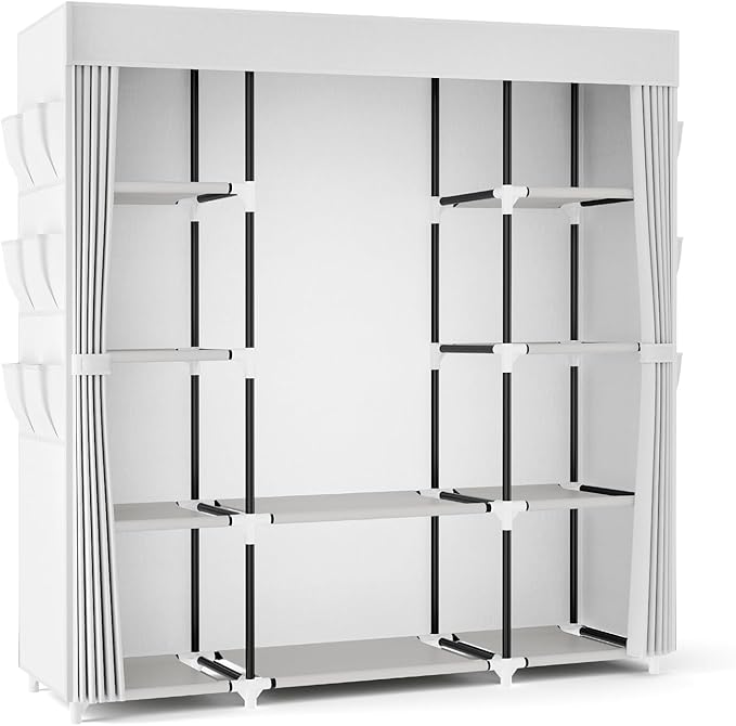 VTRIN Portable Closet Wardrobe for Hanging Clothes 57.3 Inch Large Capacity Clothes Rack with Cover, 10 Storage Organizer She