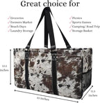 NGIL Extra Large Utility Tote Reusable Grocery Bag Oversized Collapsible for Groceries, Storage, Picnic, Beach (Modern Cow Print-Black)