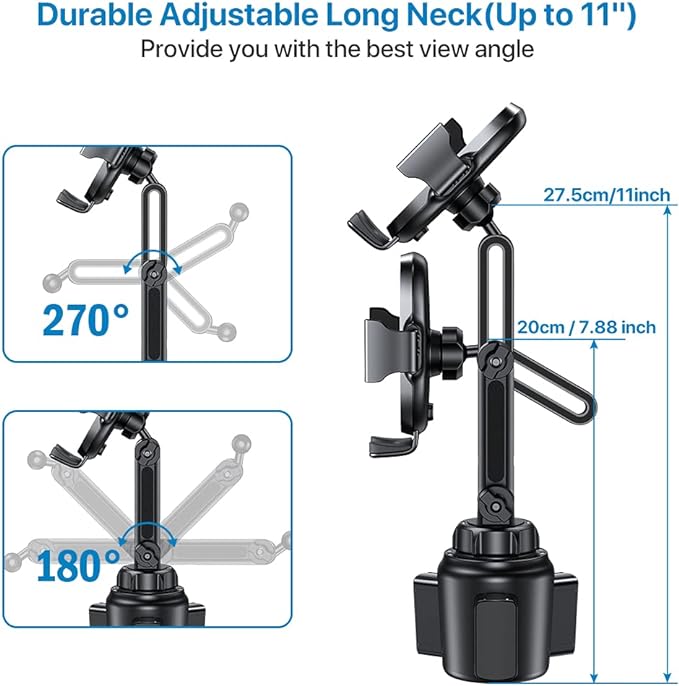 Miracase [Upgraded Version] Cup Phone Holder for Car, Universal Adjustable Long Neck Car Phone Mount Cradle Friendly Compatible with iPhone Samsung Google and All 4.0-7.0 inches Smartphones