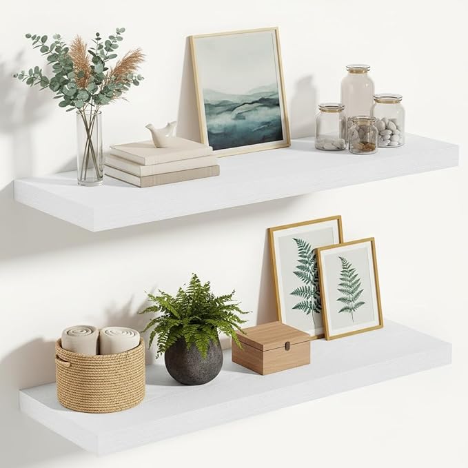 Vivelove 10 in Deep Floating Shelves for Wall, 24" x 10.2" x 1.5" Shelves for Room Wall Mounted, 1.5 Inch Thick Shelf for Bat