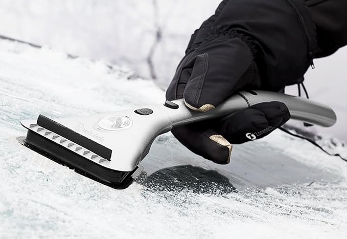 Zento Deals Heated Car Window Snow/Ice Scraper with Light - Extendable 12V LED Light with 15.8 feet Long Cord (2) (Silver - (1pc))