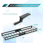 TOOENJOY 59" x 15.5" x 5" Skinny Roof Cargo Carrier Basket, Foldable and Tilting Design, 200 LBS Capacity, Fits 2" Hitch Receiver for SUV Pickup Truck