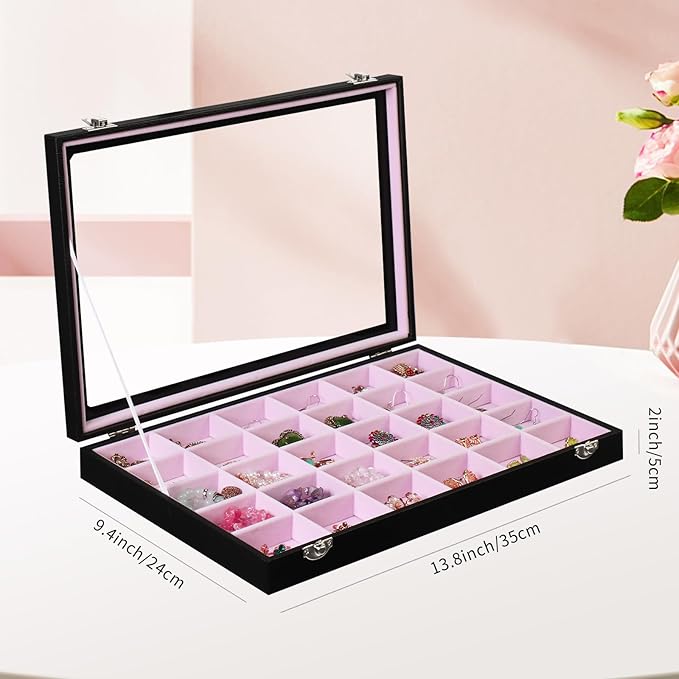 Stratalife Jewelry Organizer Earring Holder Jewelry Tray with Lid Earring Storage Drawer Organizer Earring Ring Storage for W