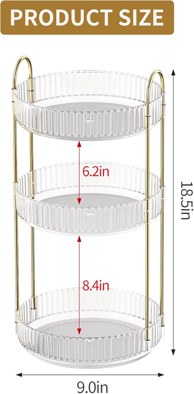 Oifecsie 360° Rotating Makeup Organizer, Large Capacity SkinCare Organizer, 3 Tier Cosmetic Skin Care Perfume Dresser Organiz