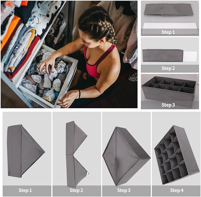 Lourome Underwear Organizer, 5 Set Foldable Fabric Underwear Drawer Organizer and Sock Organizer, Drawer Organizers for Cloth