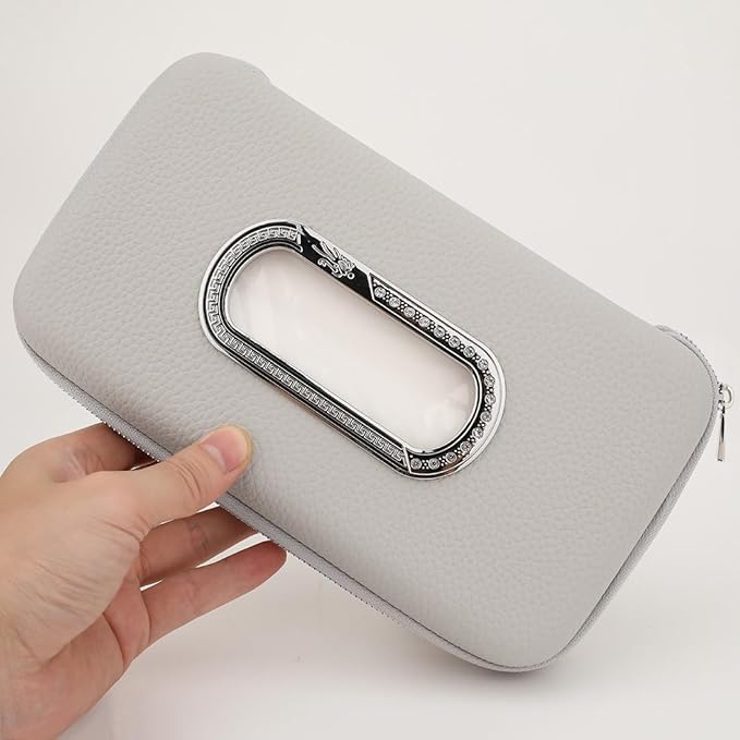 Car Tissue Holder, Sun Visor Napkin Holder, Car Visor Tissue Holder, Luxury PU Leather Backseat Tissue Case Holder (Grey)
