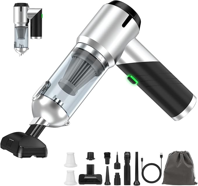 Car Vacuum Portable Cordless Foldable Mini Vacuum, 17000PA Strong Suction, 40mins Runtime, 4-in-1 Air Duster & Air Blower Han