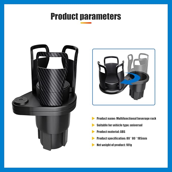 jeseny Pack-1 Car Cup Holder, 360 Degrees Rotating Adjustable Base Car Water Cup Holder, 2 in 1 Multifunctional Drink Holder (Black)