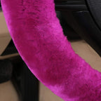 Fluffy Fur Wool Sheepskin Car Steering Wheel Cover for Woman Universal Auto Fuzzy Steering Wheel 14 1/2 inch-15 1/2inch Prote