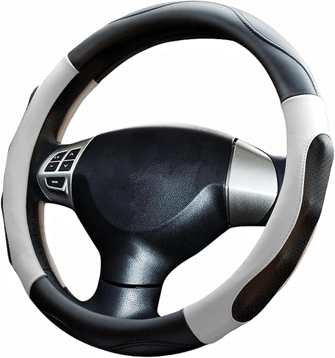 Moyishi Top Leather Steering Wheel Cover Universal Fit Soft Breathable Steering Wheel Wrap (White)