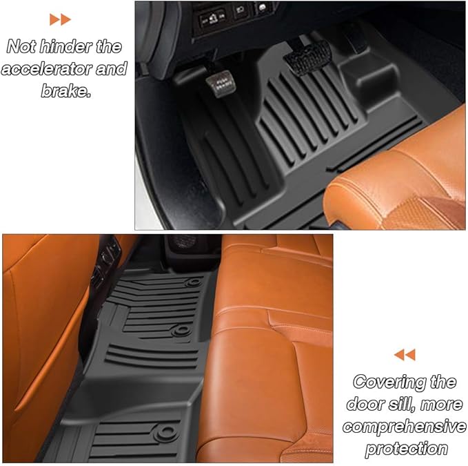 KUST Floor Mats for 2014-2021 Toyota Tundra Double Cab/Crew Max Cab, All Weather TPE Rubber Floor Liners for Tundra Accessories Front Rear 2 Row High Side