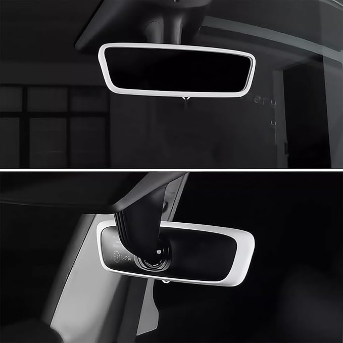 2PCS Protector Trim Frame Compatible with Tesla Model 3 Y 2020-2024 2026 Screen Edge Frame Rearview Mirror Cover Interior Silicone Decorations Center Console Decor Highland Juniper Accessories (White)