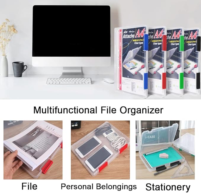 Lemical Paper Storage Containers 4 Pack Scrapbook Storage Box Portable Project Case for 8.5 x 11 Paper Letter Plastic Documen