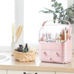 LINFIDITE Cosmetic Storage Box with Lid Waterproof&Dustproof Makeup Organizer Box Portable Handle,Large Makeup Display Case w