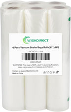 Vacuum Sealer Machine Bags Rolls (6 Rolls), 11 Inch X 16 Feet Fit Inside Machine Heavy Duty Embossed Food Storage Saver Bags 