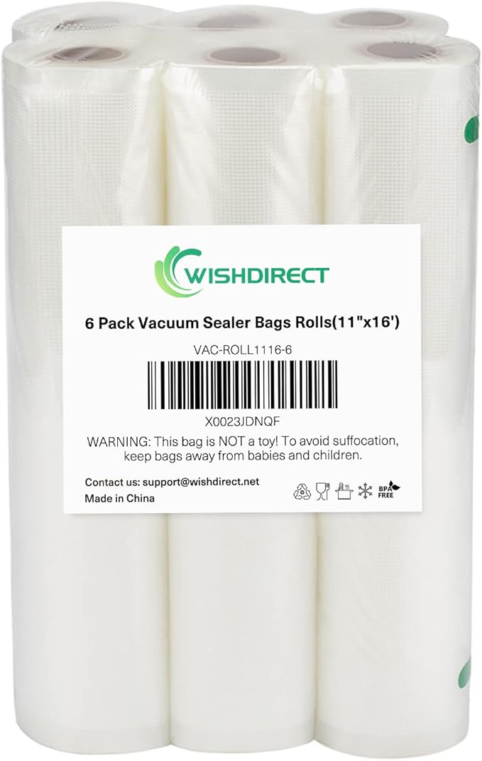 Vacuum Sealer Machine Bags Rolls (6 Rolls), 11 Inch X 16 Feet Fit Inside Machine Heavy Duty Embossed Food Storage Saver Bags 