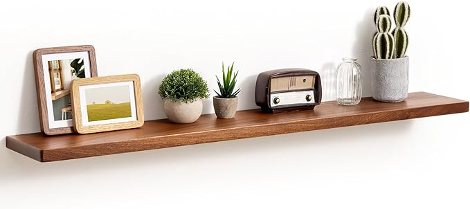 Fun Memories 48 Inch Floating Shelves, Rustic Solid Wood Wall Shelves Set of 1, 8 Inch Deep Floating Shelf for Bathroom, Bedr