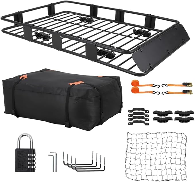 Heavy Duty Roof Rack Basket 64" x 39" - Adjustable Rooftop Cargo Carrier for SUV/Truck/Van w/Waterproof Bag, 200LB Capacity Universal Steel Roof Basket