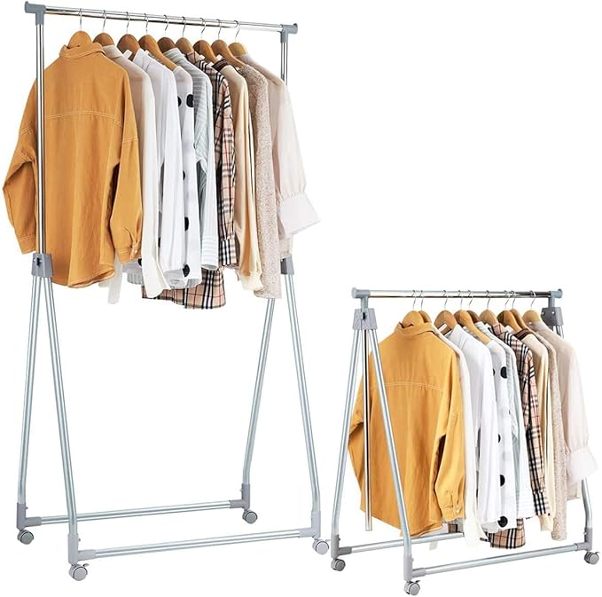 Nightcore Extendable Garment Rack, Heavy Duty Foldable Clothes Rail with Adjustable Hanging Rod & Rolling Casters, Movable Cl