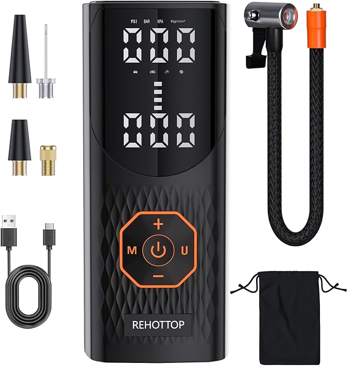 Tire Inflator Portable Air Compressor, 160PSI Cordless Air Pump for Car Tires, 6X Faster Inflation Air Compressor with Tire Gauge Pressure, Tire Pump with LED for Car, Motorcycle, Bicycle and Ball