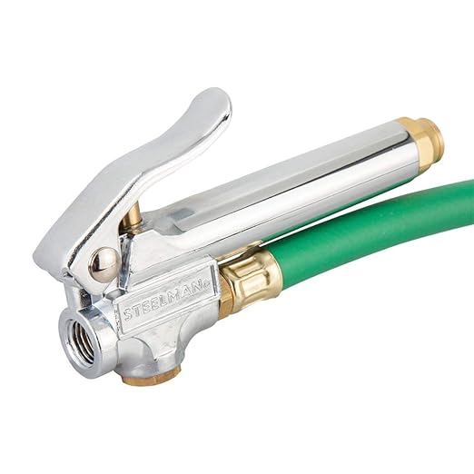 STEELMAN 75052 Straight Chuck Tire Inflator with Built-in Gauge and Green 12-Inch Hose