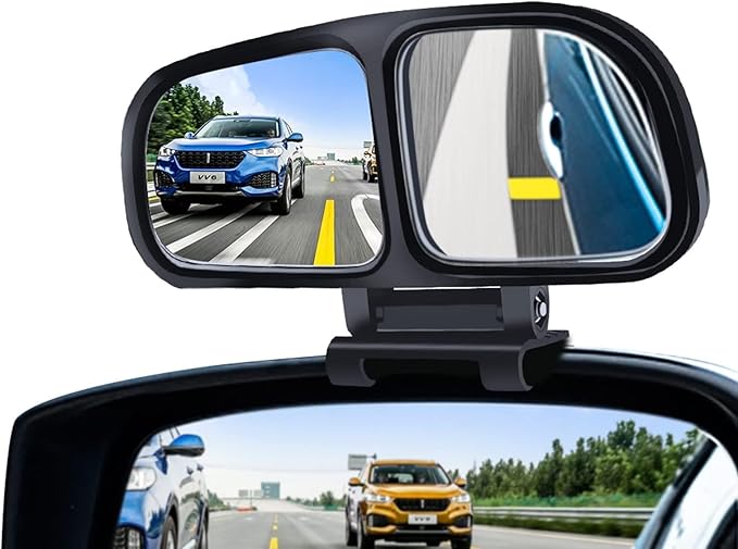 Blind Spot Mirror, Double Glass Adjustable Rear View Wide Angle Mirrors for Most Cars Truck SUV, 1 Piece (Black-Left)