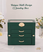Enthralite Jewelry Box with 3 Drawers: Display Organizer for Earrings Necklaces - Gifts for Girls Women (Forest Green)
