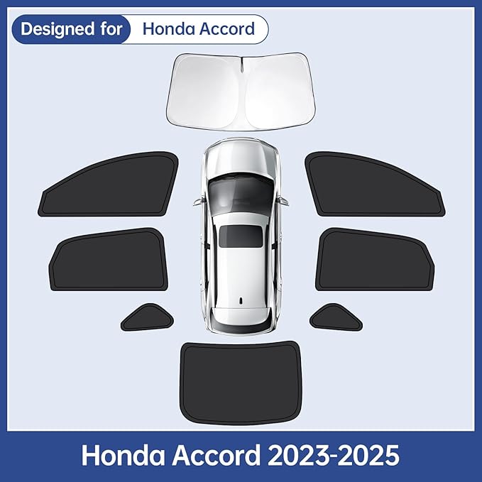 8pcs Car Window Shades for Honda Accord 2023 2024 2025, Full Car Window Covers for Privacy, Sunshades for Accord Front Rear Windshield Side Windows to Block UV and Protect Privacy