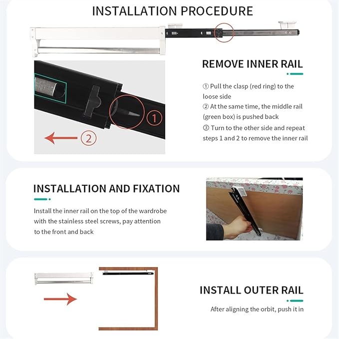 Pull Out Clothes Rail Extendable Pull Out Closet Rod - Wardrobe Pull-Out Trousers Rack, 30-60Cm Extendable Pull-Out Clothes R