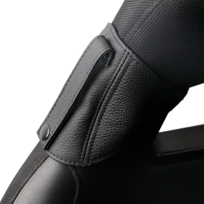 1X Genuine Leather Bucket Seat Belt Guide Seatbelt Holder Protector for Bride RECARO 【Black Leather/Black Stitching】