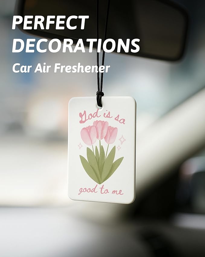 Preppy Pink Floral Cherry Christian Car Air Freshener 4 Pcs, Coquette Girly Religious Hanging Air Freshener for Cars Closet D