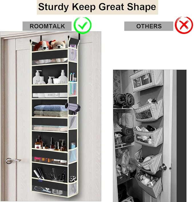 Over The Door Hanging Organizer 5-Shelves and 10 Side Pockets, Over The Door Storage for Bathroom and Bedroom, Back of Door O