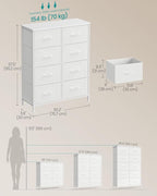 SONGMICS Dresser for Bedroom, Chest of Drawers, Steel, MDF, 8 Non-Woven Fabric Drawers, Storage Organizer Unit, Closet, Entry