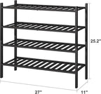 viewcare 4-Tier Black Bamboo Shoe Rack for Entryway, Stackable | Foldable | Natural, Shoe Organizer for Hallway Closet, Free 