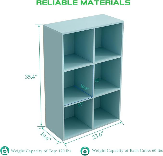 OSCHF 6-Cube Storage Shelf Bookcase - Wooden 3-Tier Floor Standing Open Bookshelf for Home and Office, Display Cabinet, Light