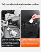 Car Leather Trash Can for Seat Back, Hanging Garbage Bin, Waterproof Foldable Stroage Organizer for Car, Multipurpose Interior Accessories for SUV Truck RV Camping (Black Chair Back Clip)